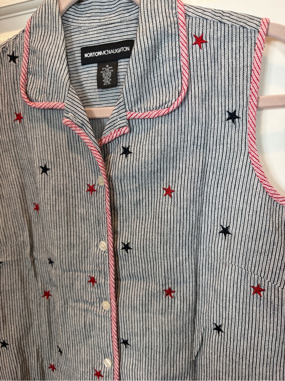 Blue-White Striped Tank with Star Embroidery -Vintage 4th of July Shirt - Picture 6 of 13